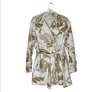 🌻 CAbi Wimbeldon Courtside Burnout Trench Coat Jacket Size Small -Gold & Ivory